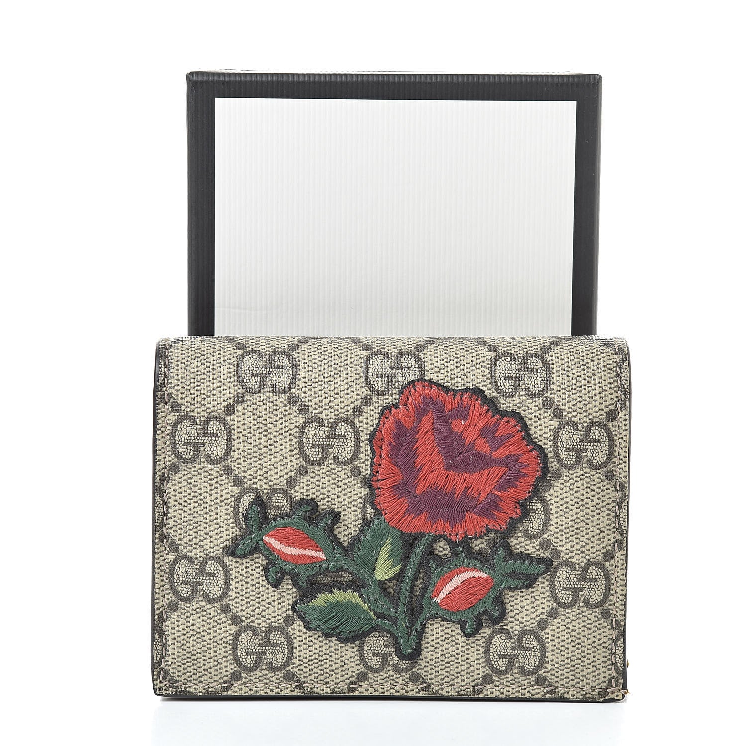 Gucci GG Supreme Monogram Rose Embroidered Print Card Case 8 of 8