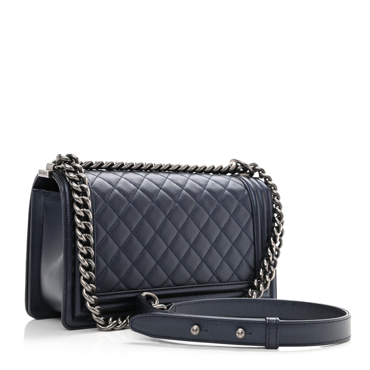 Chanel Metallic Caviar Quilted Medium Boy Flap Navy 2 of 8
