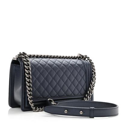 Chanel Metallic Caviar Quilted Medium Boy Flap Navy 2 of 8