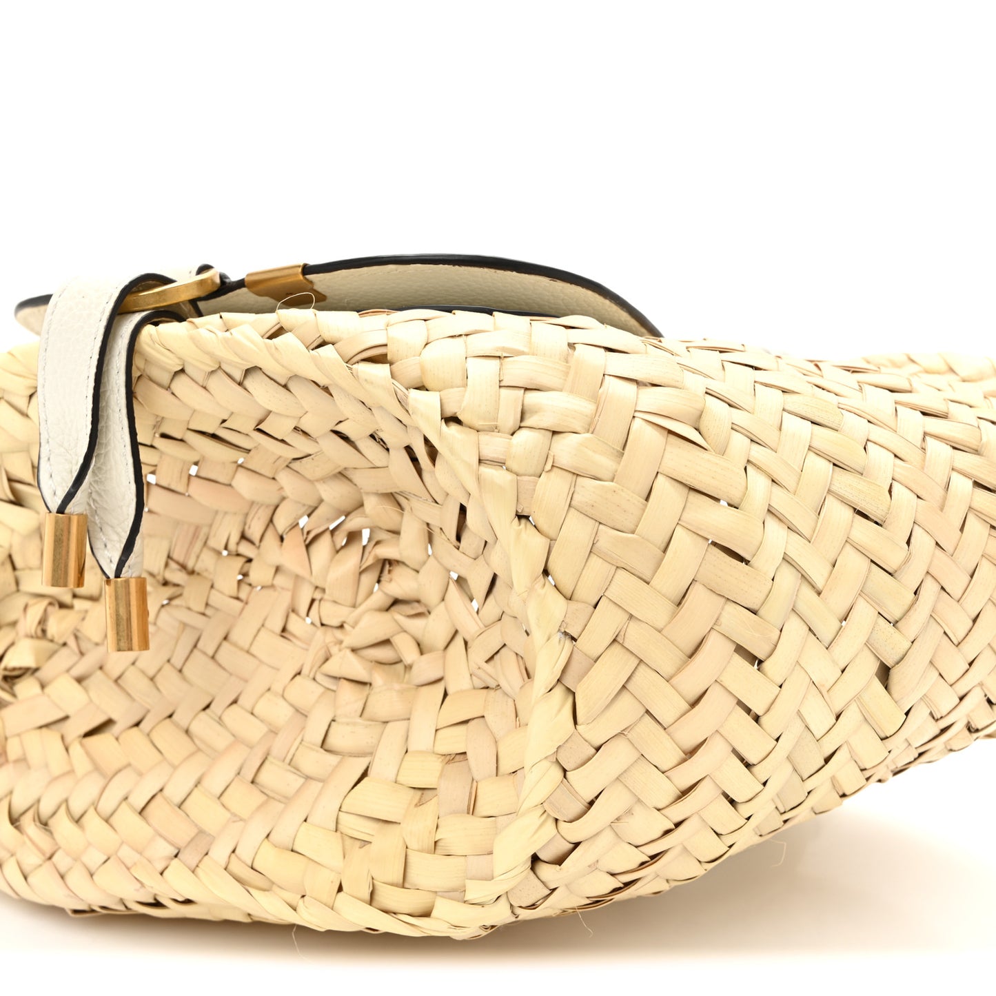 Raffia Small Grain Calfskin Mini Marcie Basket White