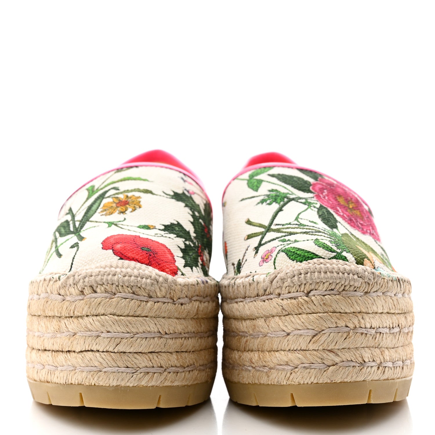 Gucci Canvas Flora Print Platform Espadrilles 38 White Multicolor Fuxia 2 of 10