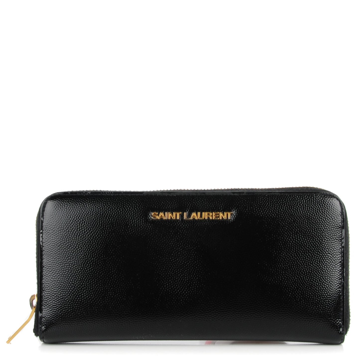 Patent Grain De Poudre Classic Letters Zip Around Wallet Black