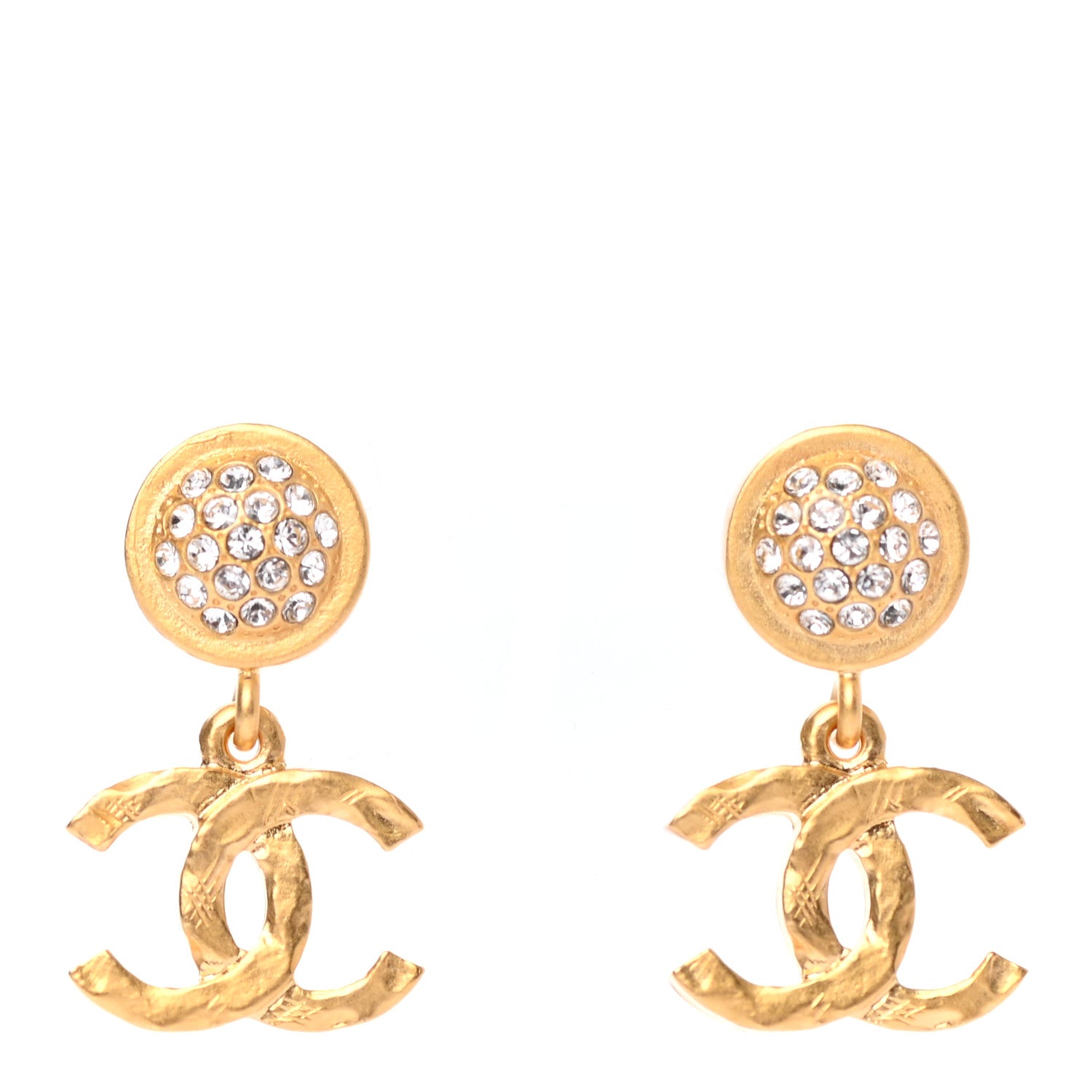 Chanel Crystal CC Drop Earrings Gold 1 of 4