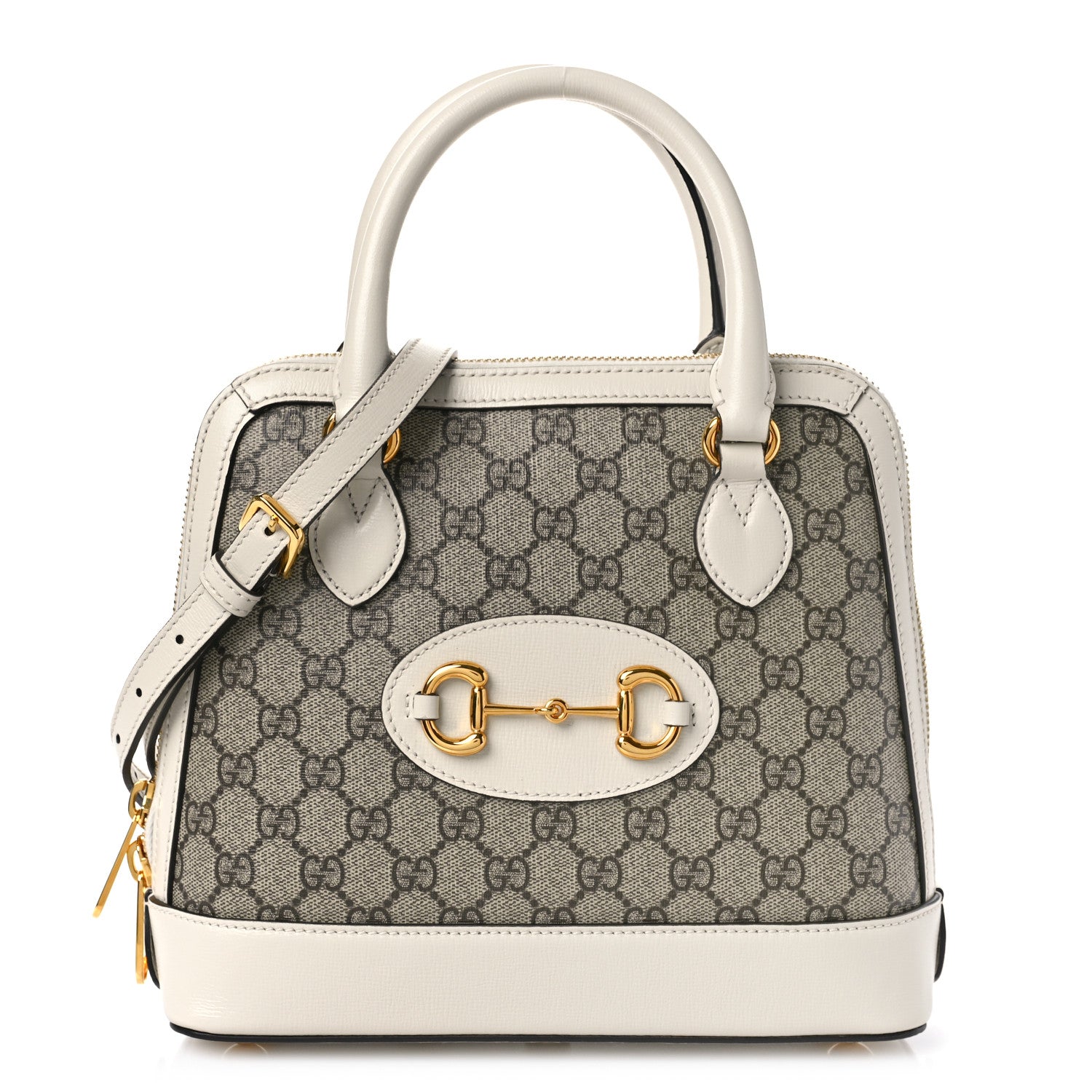 Gucci GG Supreme Monogram Azalea Calfskin Small Horsebit 1955 Top Handle Bag Beige Ebony Mystic White 1 of 9