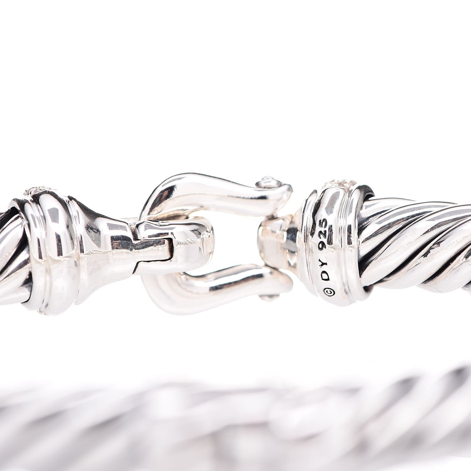 David Yurman Sterling Silver Diamond 8.5mm Cable Buckle Bracelet 5 of 5