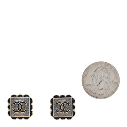 Chanel Resin CC Square Clip On Earrings Gold Black 2 of 5