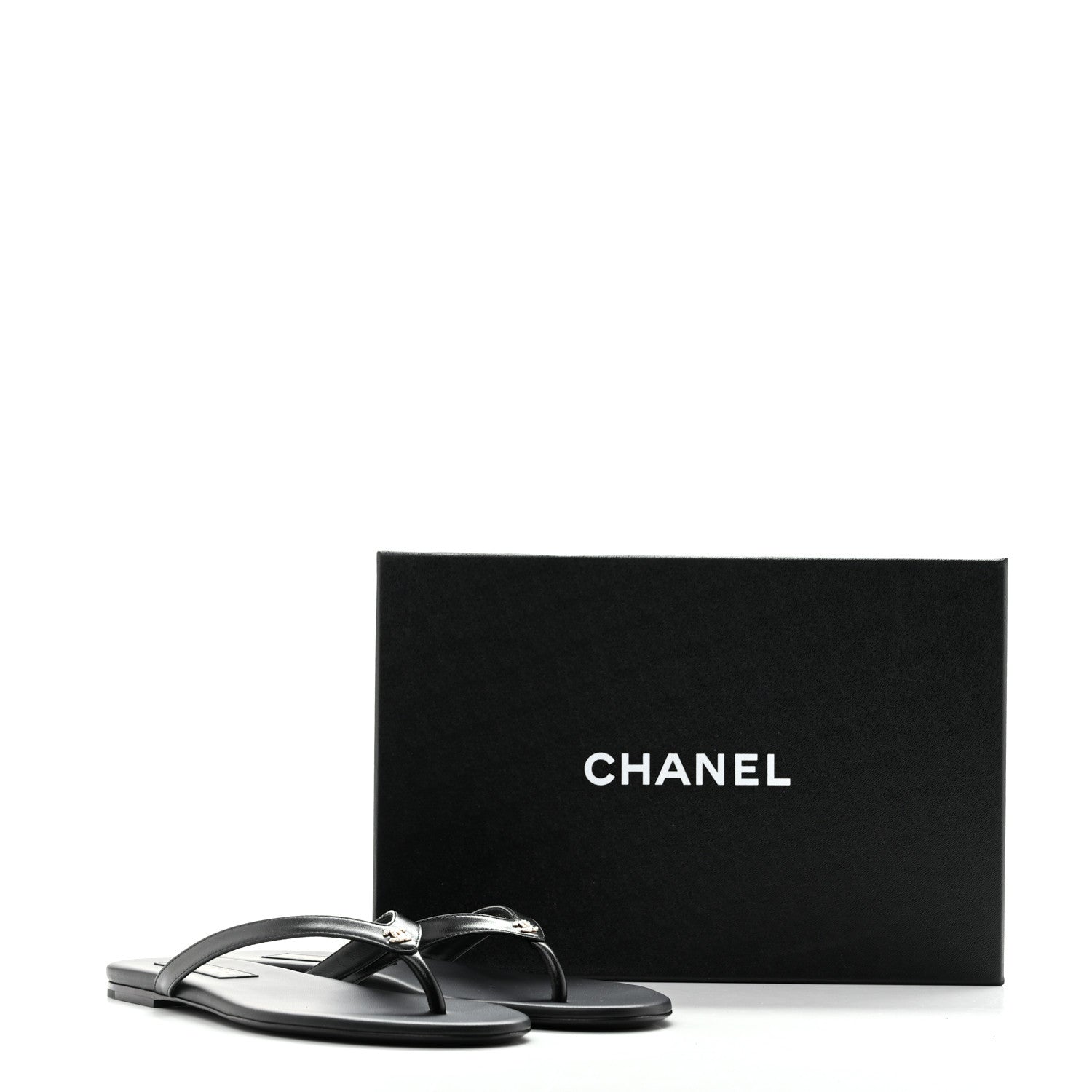 Chanel Shiny Lambskin Crystal CC Thong Sandals 40 Black 11 of 11
