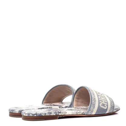 Christian Dior Canvas Toile de Jouy Embroidered Dway Flat Slide Sandals 36 Grey Stone 3 of 10