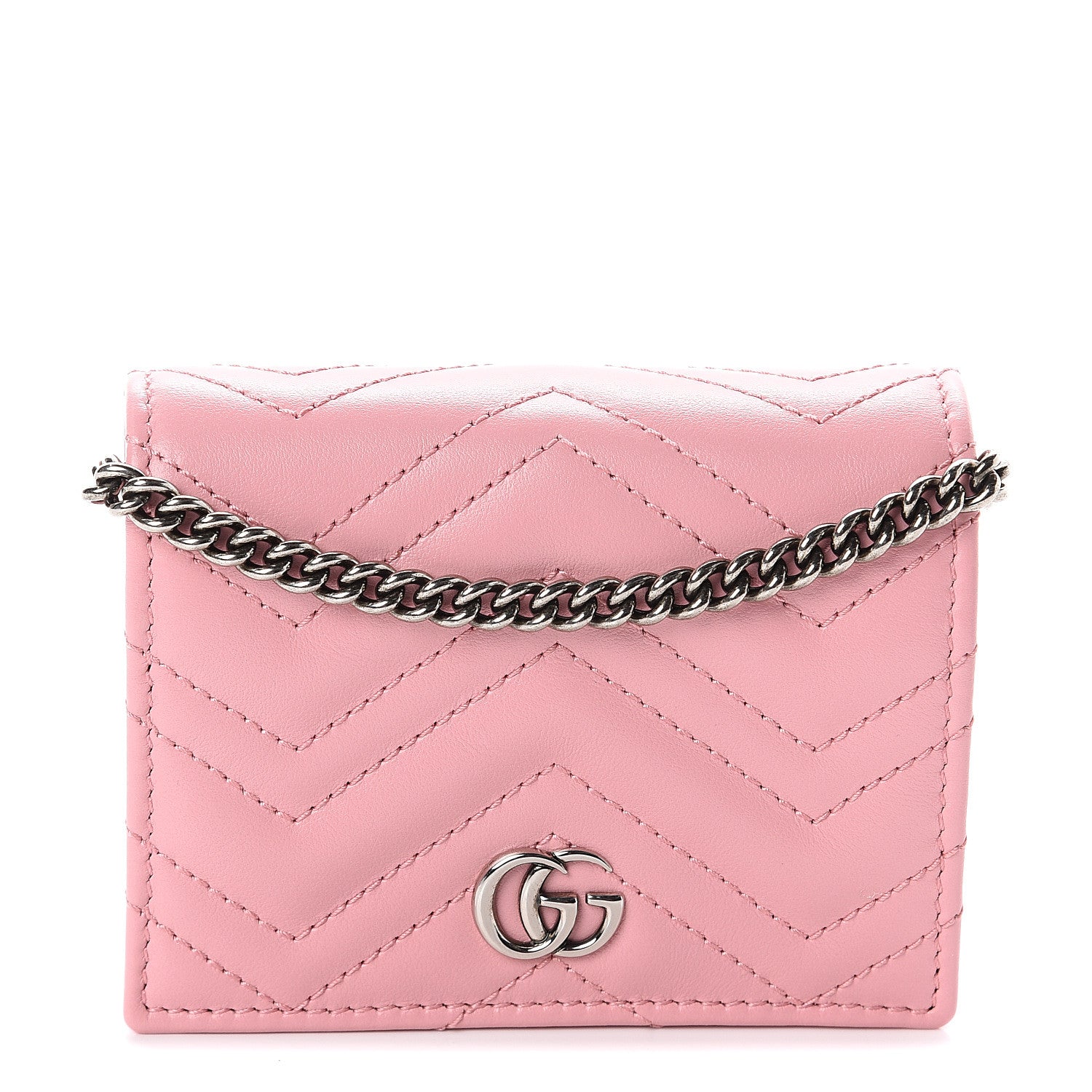 Gucci Calfskin Matelasse GG Marmont Mini Wallet On Chain Wild Rose 1 of 5