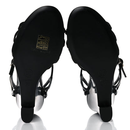 Chanel Patent Goatskin Chain CC Wedge Sandals 38 Black 5 of 12