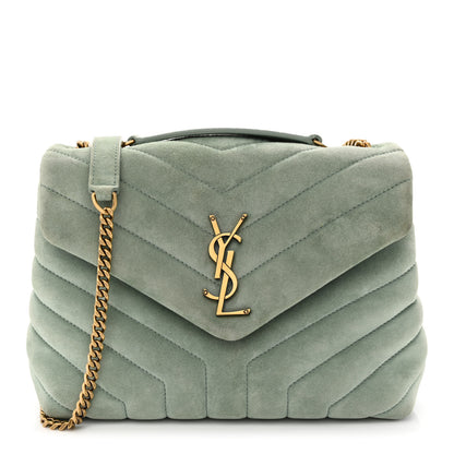 Saint Laurent Suede Calfskin Y Quilted Monogram Small Loulou Chain Satchel Vert Opaline 1 of 10