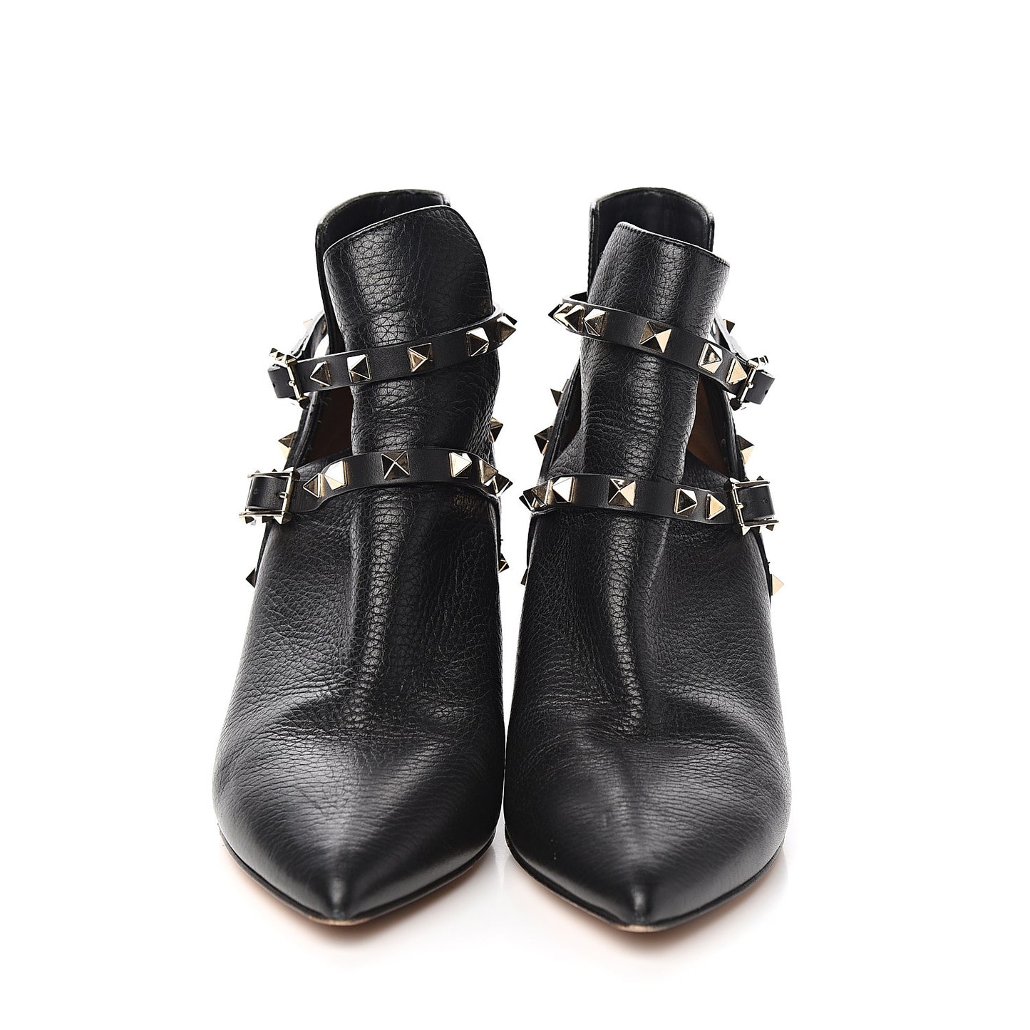 Grained Calfskin Rockstud Double Buckle 65mm Ankle Boots 40 Black