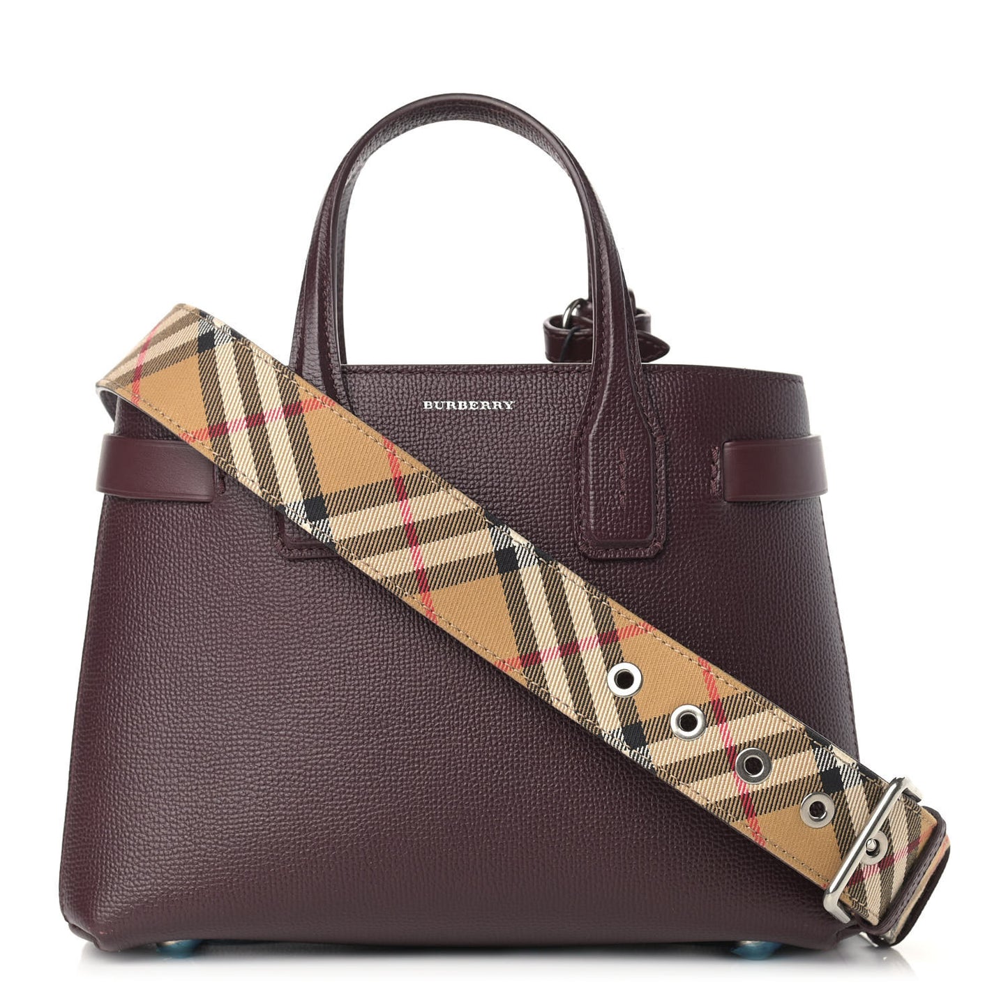 Derby Calfskin House Check Small Banner Tote Mahogany Red