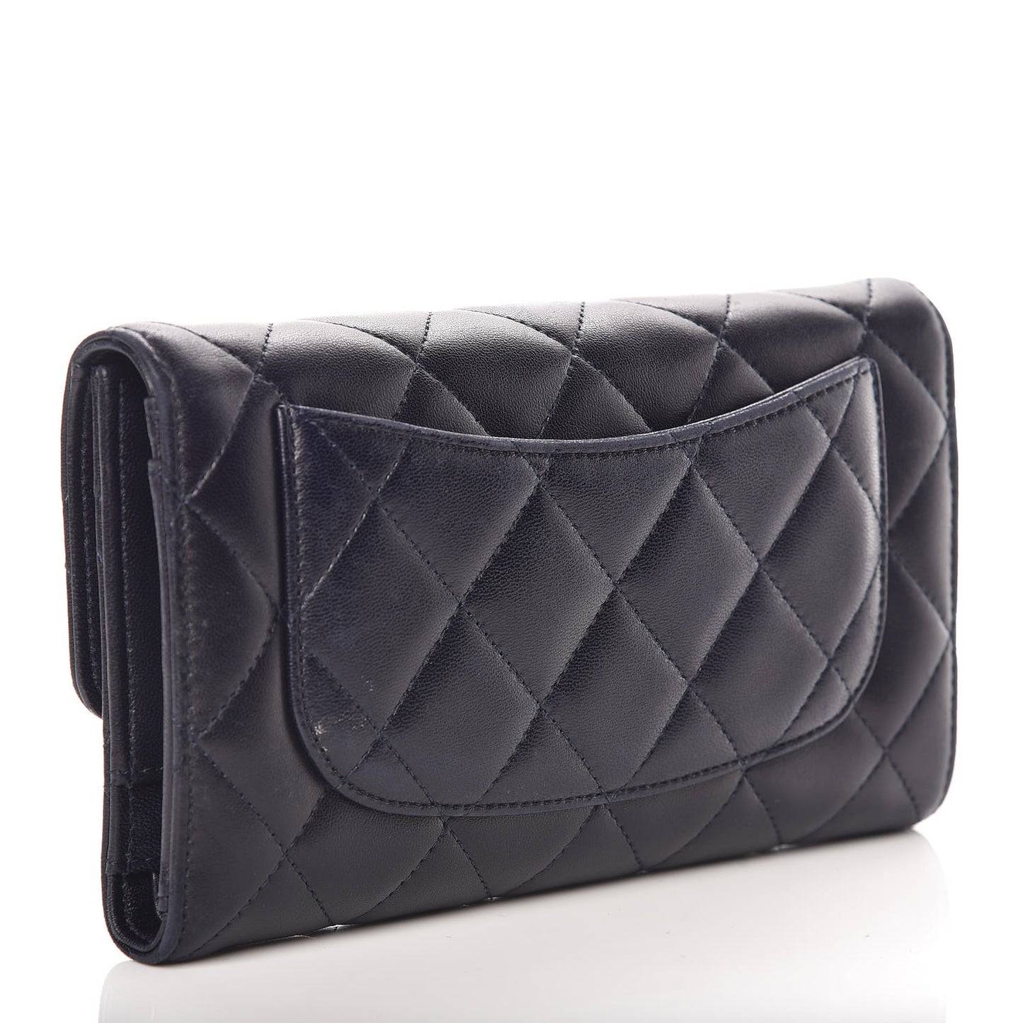 Lambskin Quilted Large Flap Wallet Navy