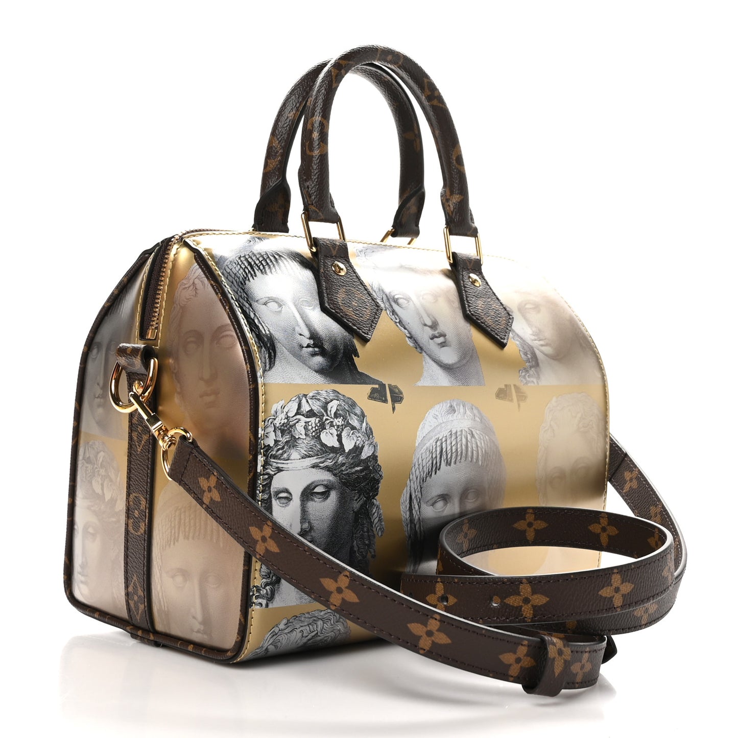 X FORNASETTI Calfskin Fornasetti Speedy Bandouliere 25 Gold