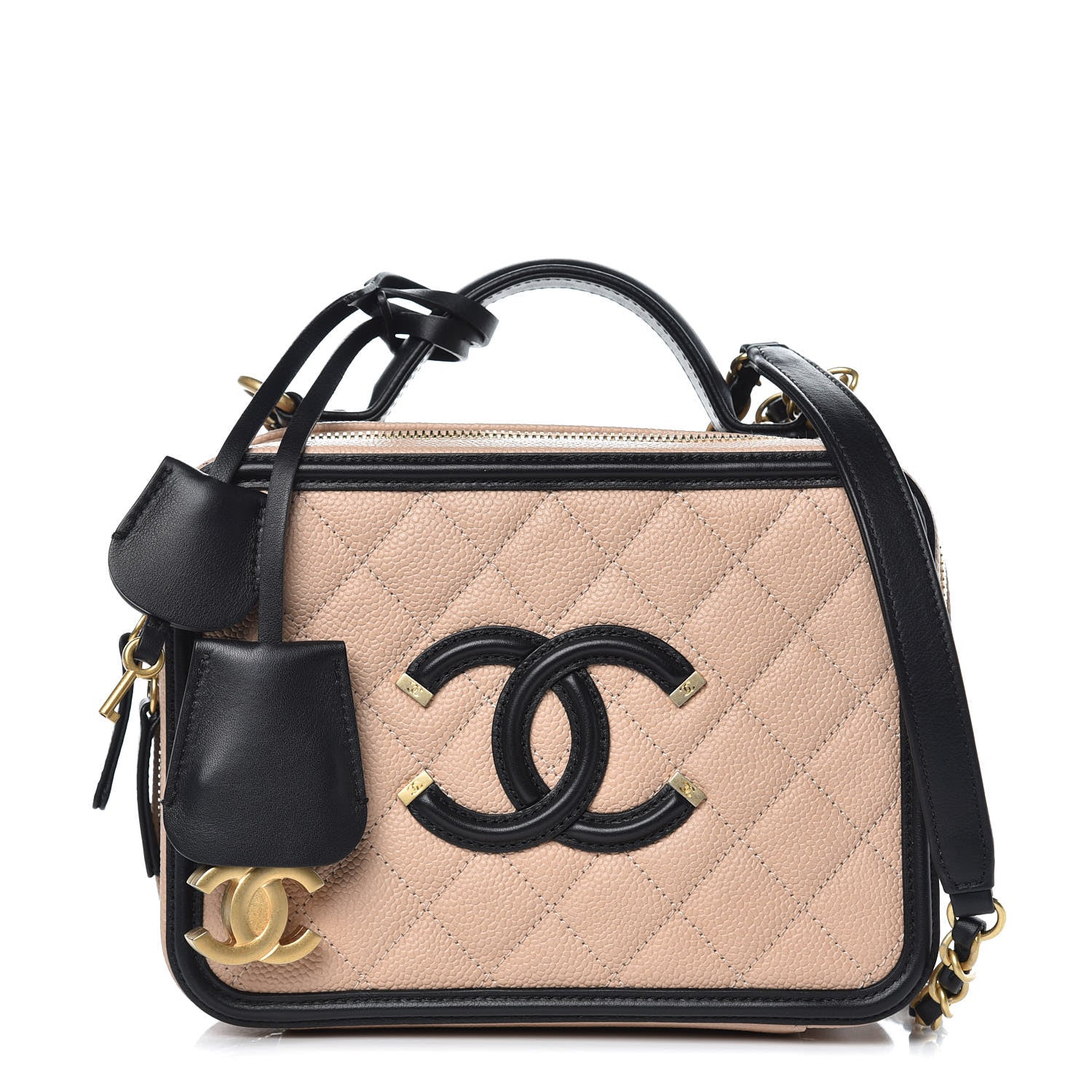 Chanel Caviar Quilted Medium CC Filigree Vanity Case Beige Black 1 of 9