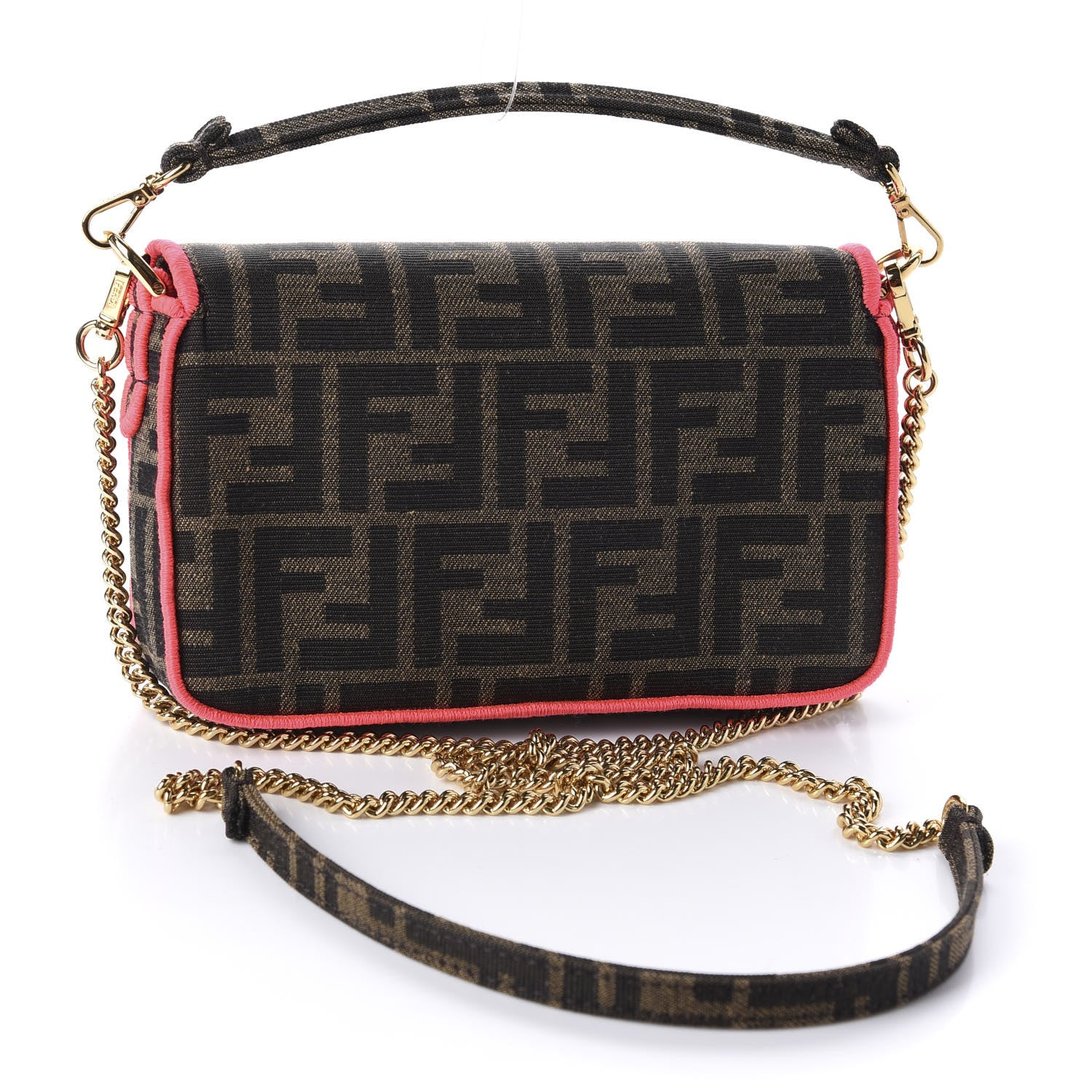 Fendi Fabric Jacquard FF 1974 Roma Armor Mini Baguette Tobacco Moro Fuxia Fluo 3 of 10