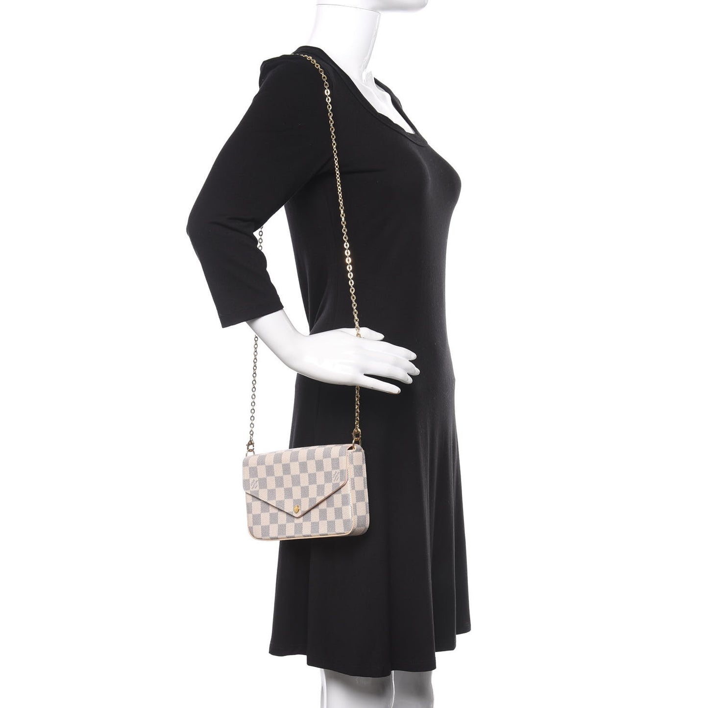 Damier Azur Pochette Felicie Chain Wallet Rose Ballerine