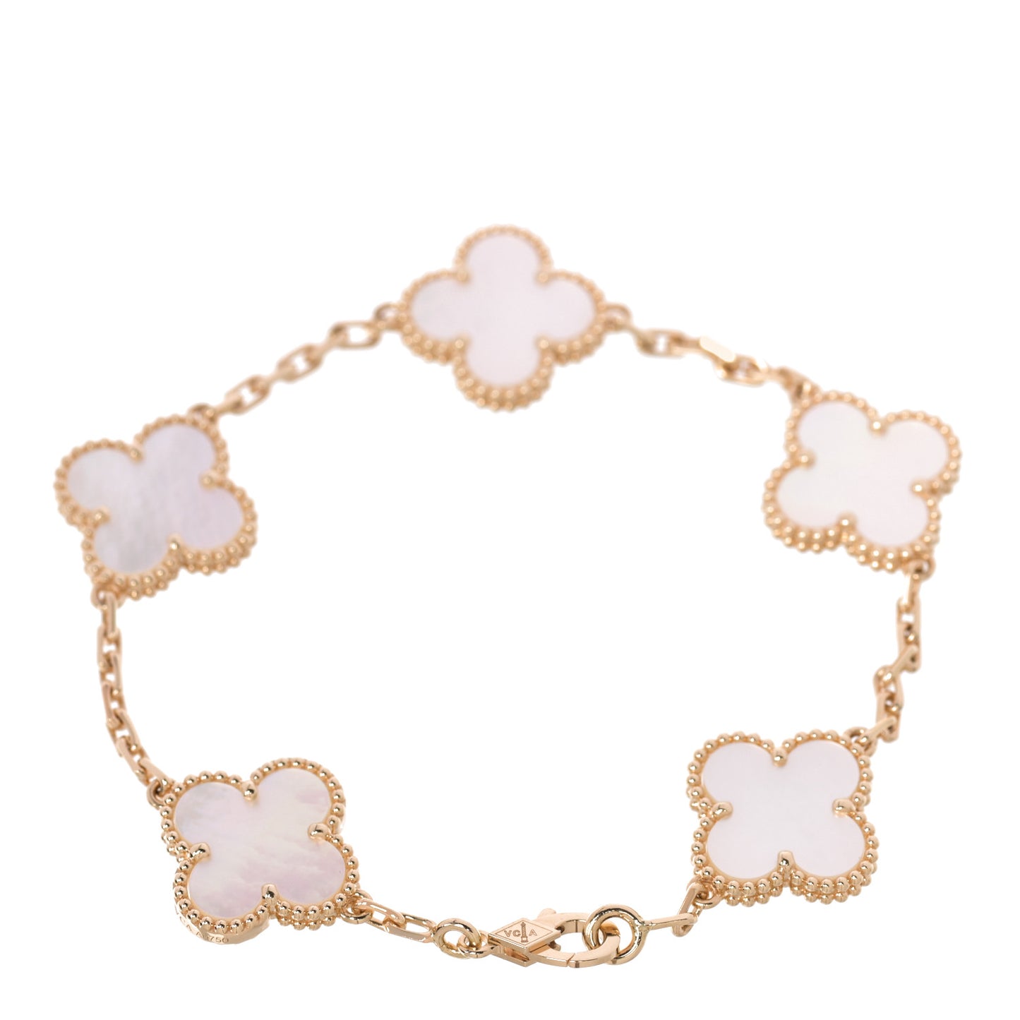 18K Yellow Gold Mother of Pearl 5 Motifs Vintage Alhambra Bracelet