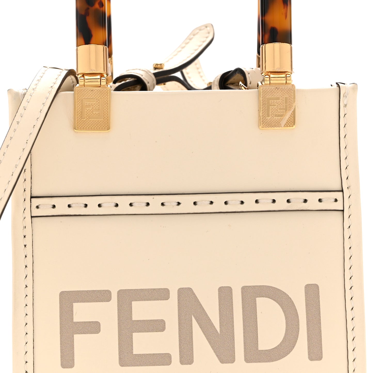 Vitello King Plexiglass Logo Embossed Mini Fendi Sunshine Shopper Tote White Rice