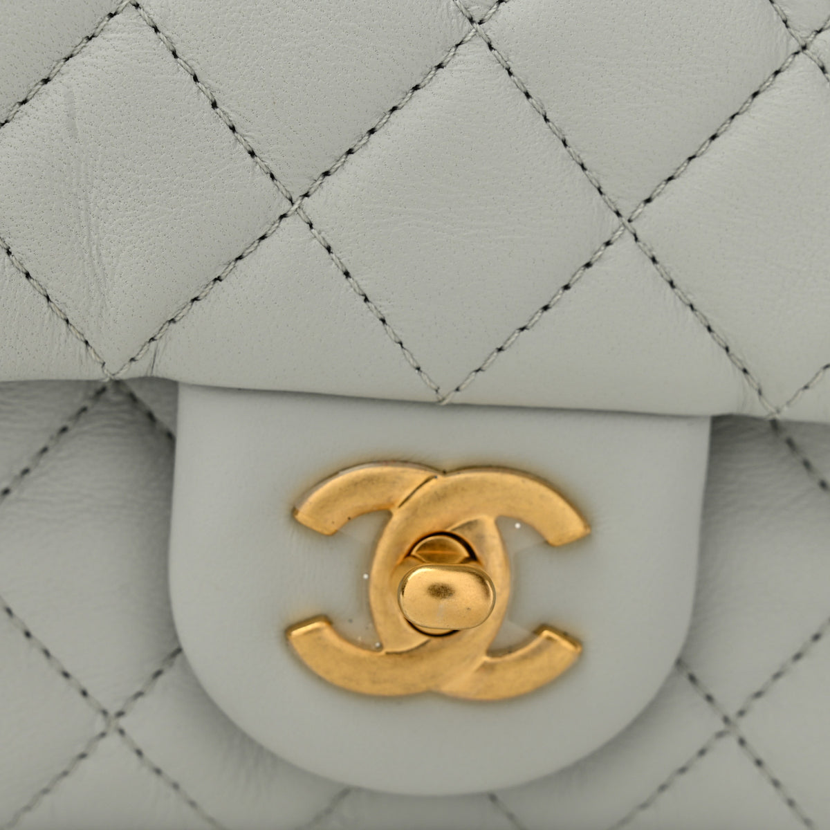 Lambskin Quilted Mini Rectangular Pearl Crush Flap Grey