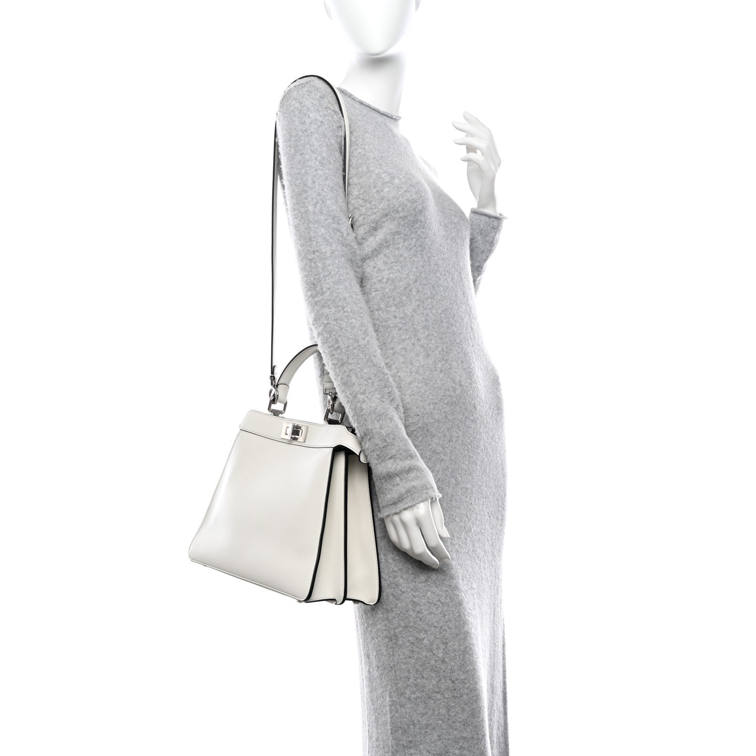 Fendi Vitello Seta Nappa Fendi Roma Stampa Medium Peekaboo I SEE U Satchel White Black 2 of 10
