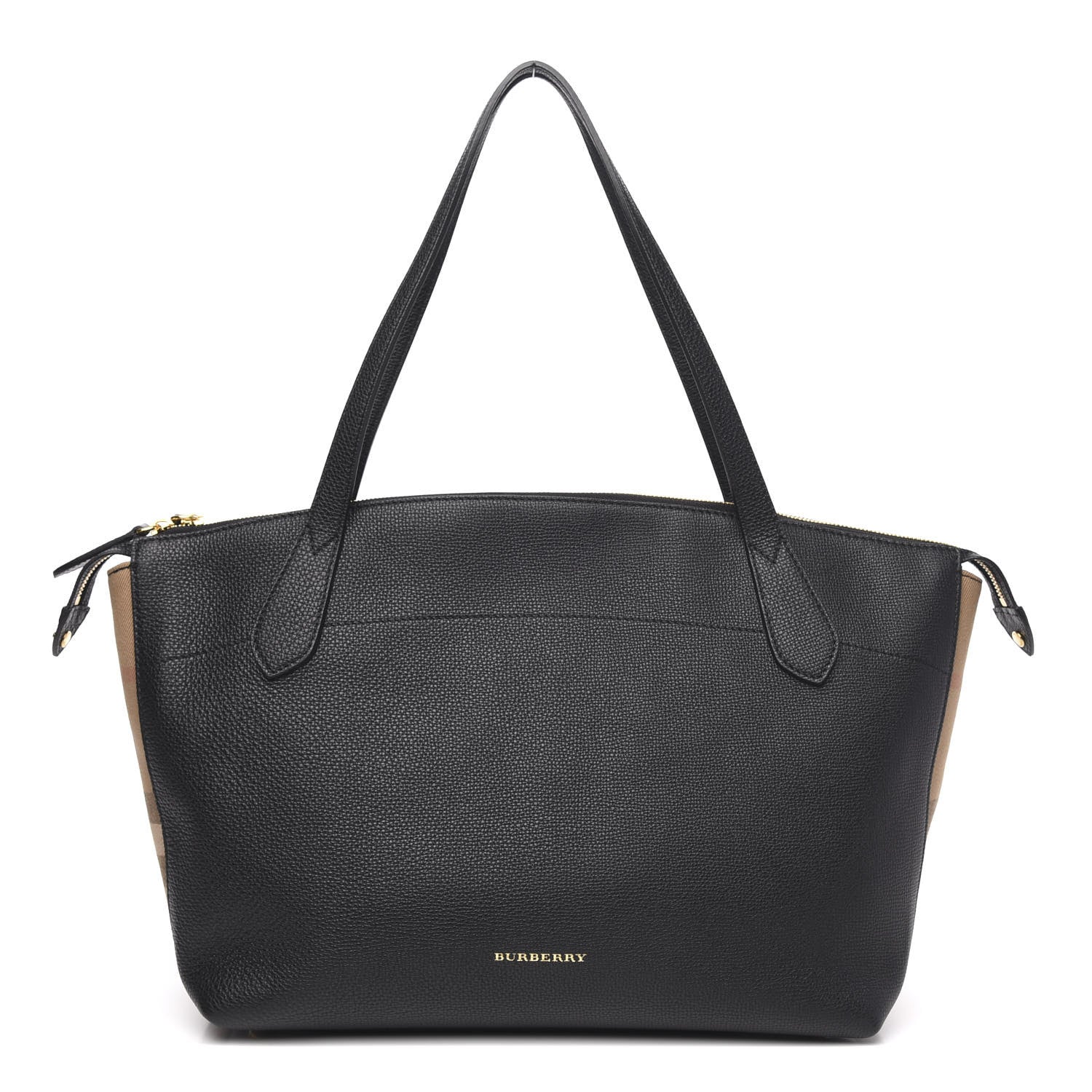 Burberry Derby Calfskin House Check Medium Welburn Tote Black 1 of 11