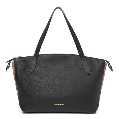 Burberry Derby Calfskin House Check Medium Welburn Tote Black 1 of 11
