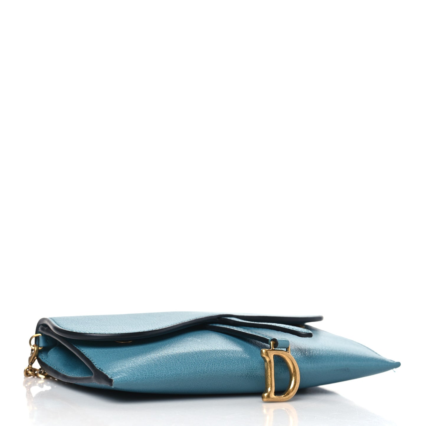 Goatskin Saddle Long Wallet With Chain Cerulean Blue