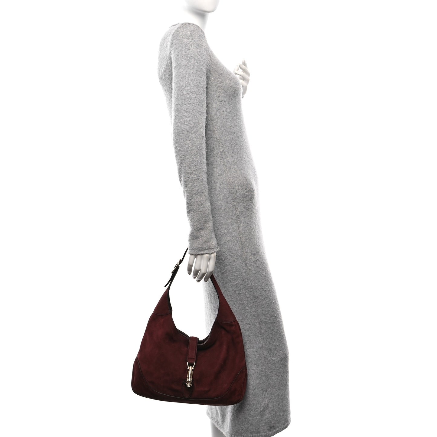 Nubuck Medium Jackie Shoulder Bag Burgundy