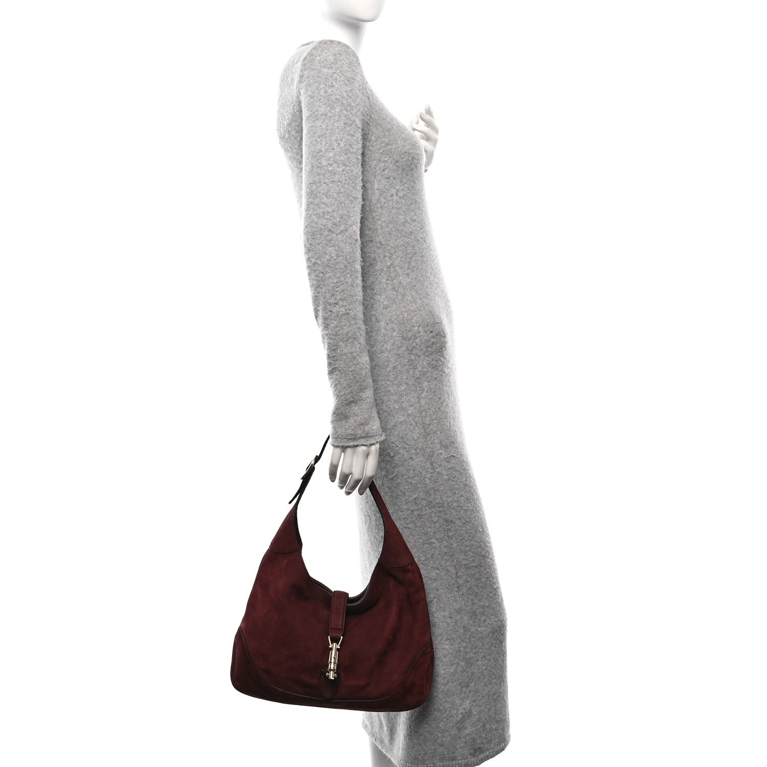 Gucci Nubuck Medium Jackie Shoulder Bag Burgundy 3 of 11