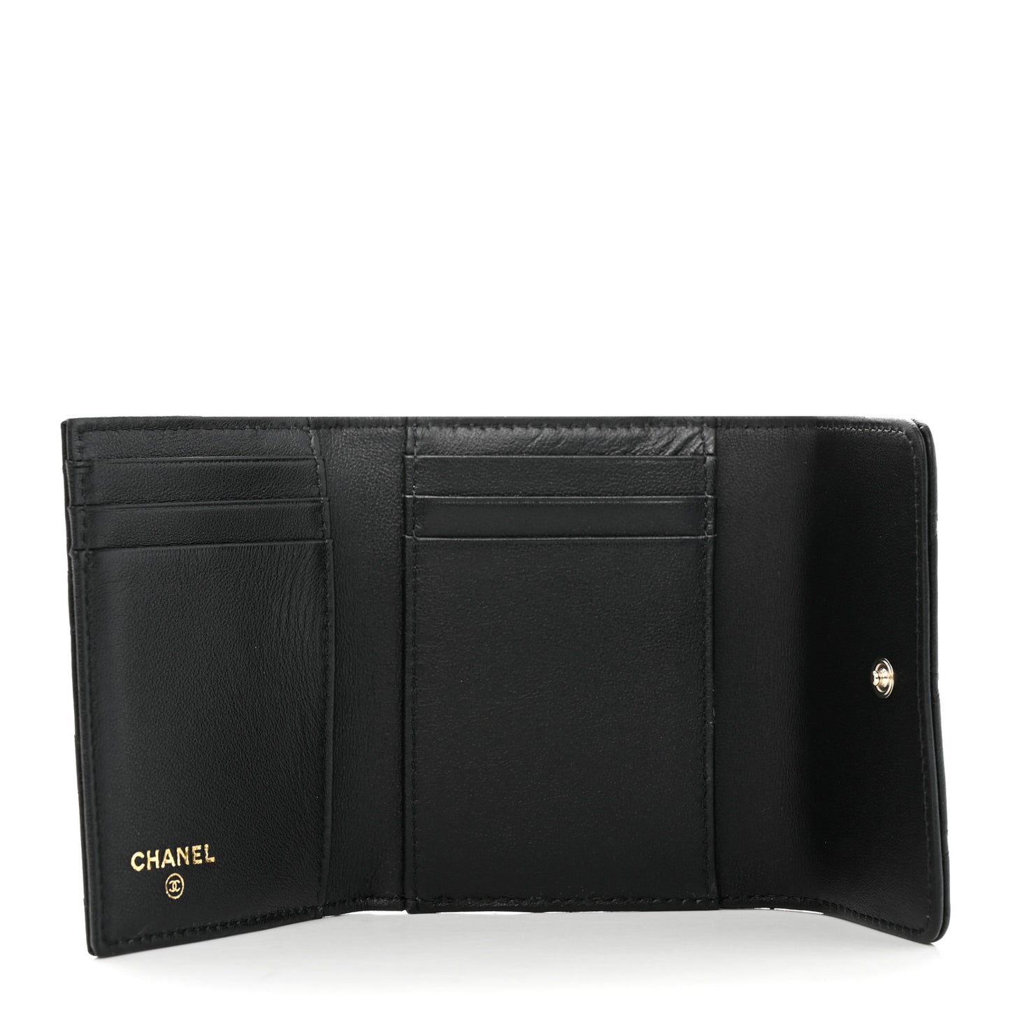 Lambskin Enamel Quilted Compact Flap Wallet Black