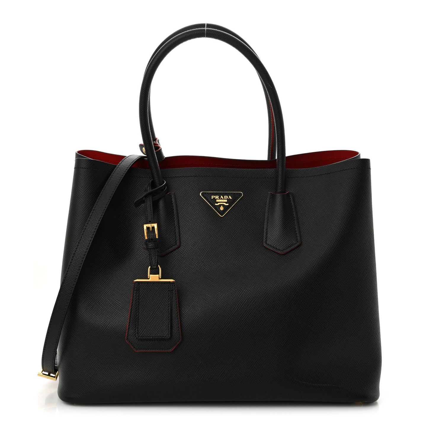 Saffiano Cuir Medium Double Bag Black Fuoco