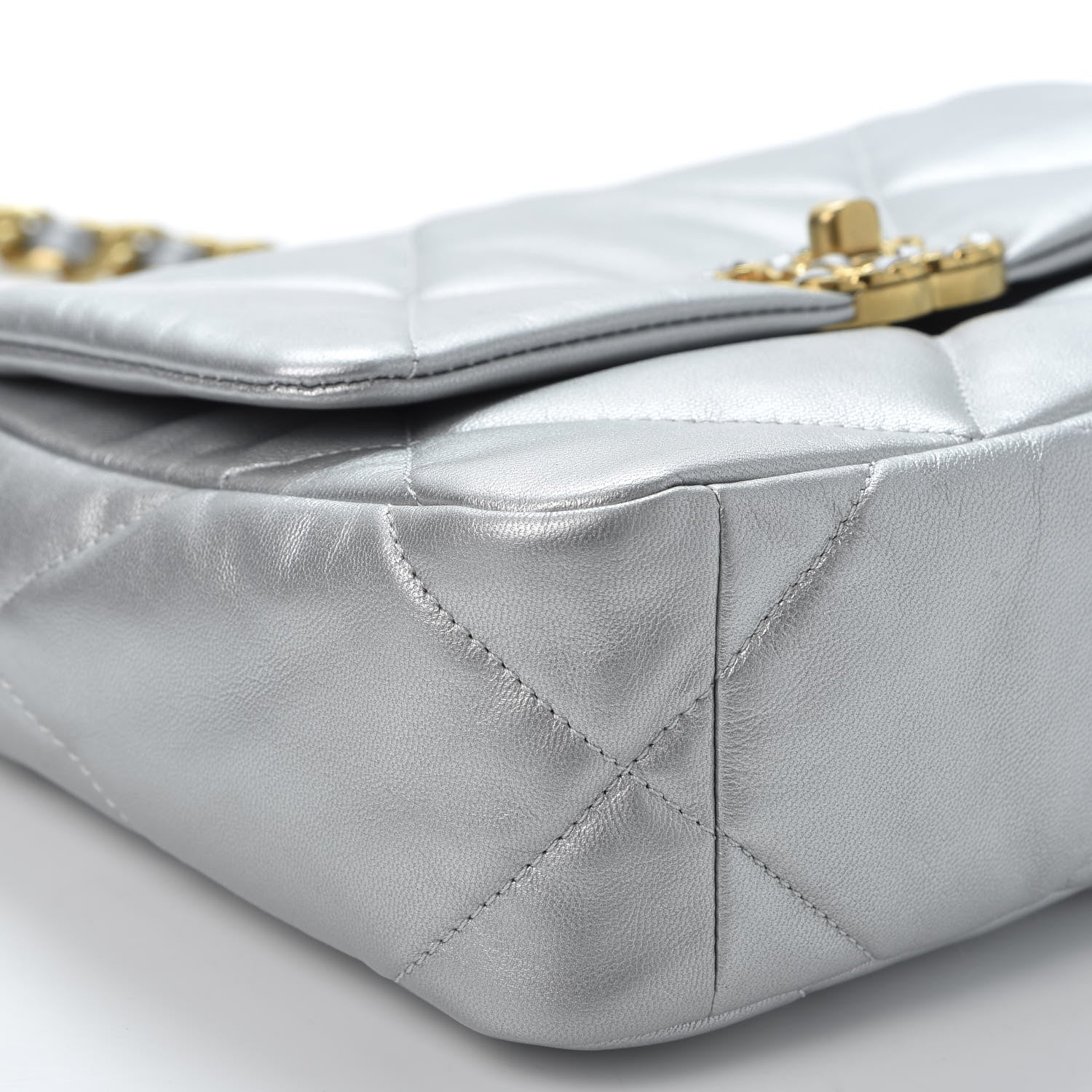 Chanel Metallic Goatskin Quilted Medium 19 Flap Silver 5 of 10