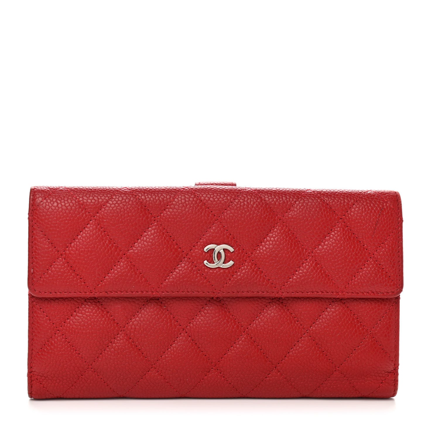 Caviar Quilted CC Long Double Wallet Red