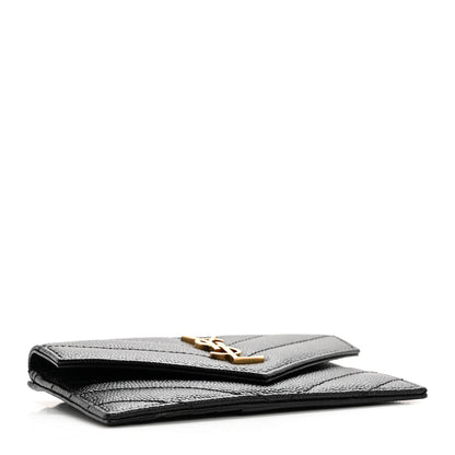 Saint Laurent Grain De Poudre Matelasse Chevron Monogram Compact Wallet Black 4 of 7