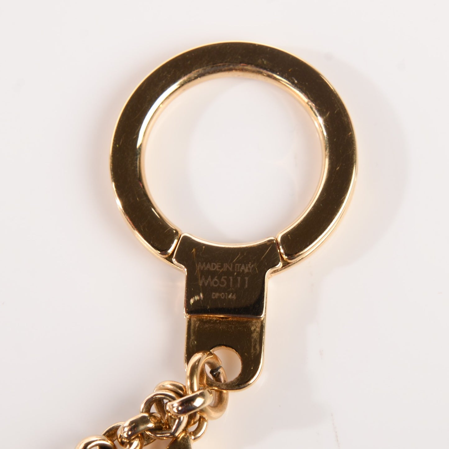 Brass Enamel Fleur De Monogram Bag Charm Chain Gold
