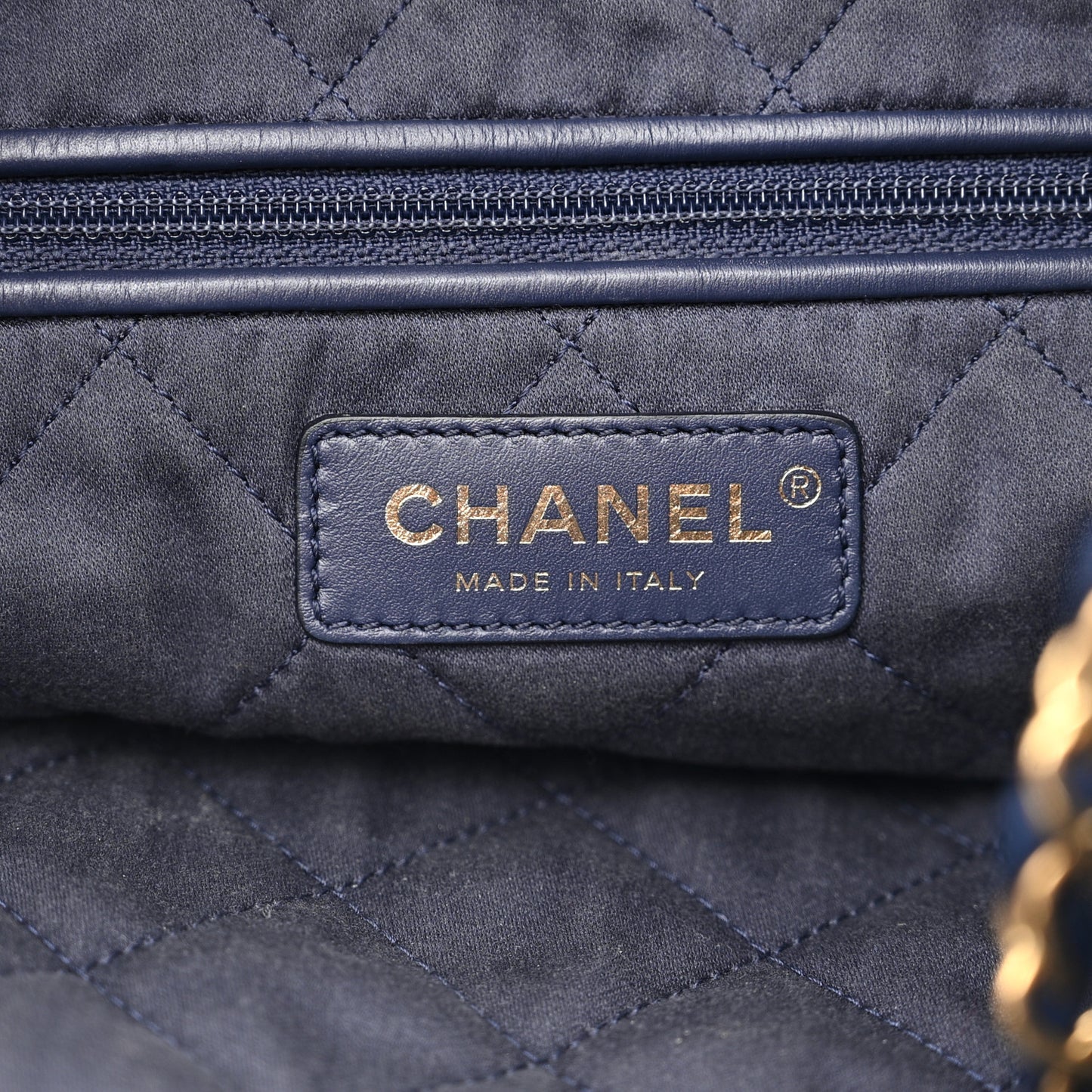Shiny Calfskin Quilted Small Chanel 22 Navy