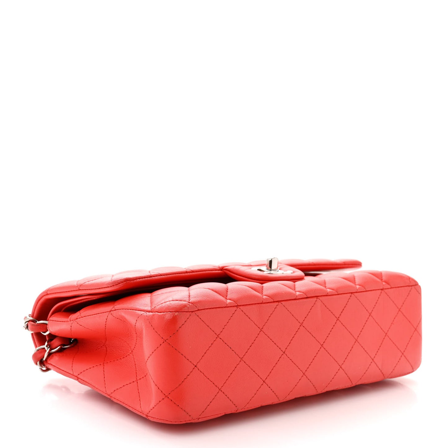 Lambskin Quilted Medium Double Flap Red