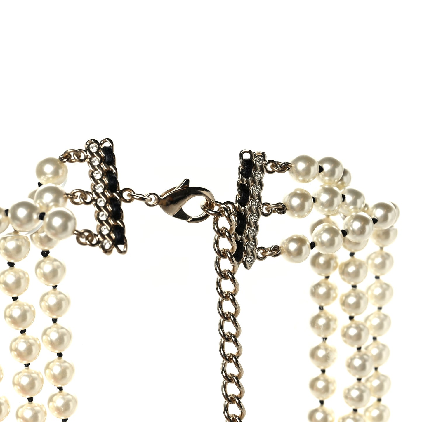 Pearl Chain Lambskin Multi-Strand CC Necklace Black Gold
