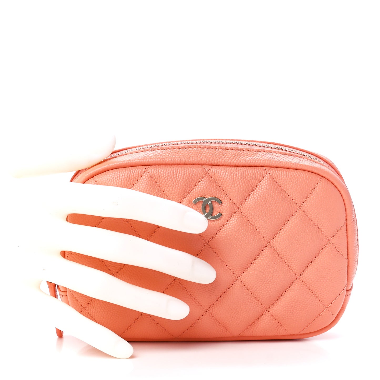 Caviar Quilted Small Curvy Pouch Cosmetic Case Light Orange