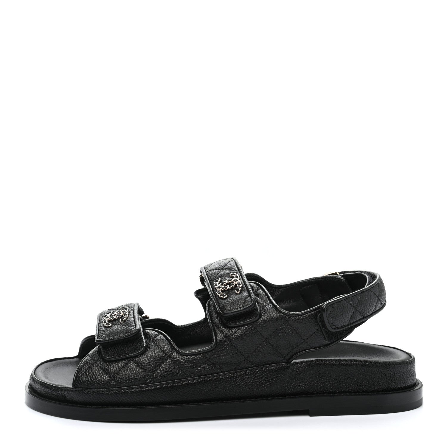 Chanel Grained Calfskin Velcro Dad Sandals 37.5 Black 1 of 9