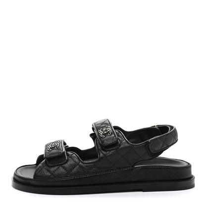Chanel Grained Calfskin Velcro Dad Sandals 37.5 Black 1 of 9