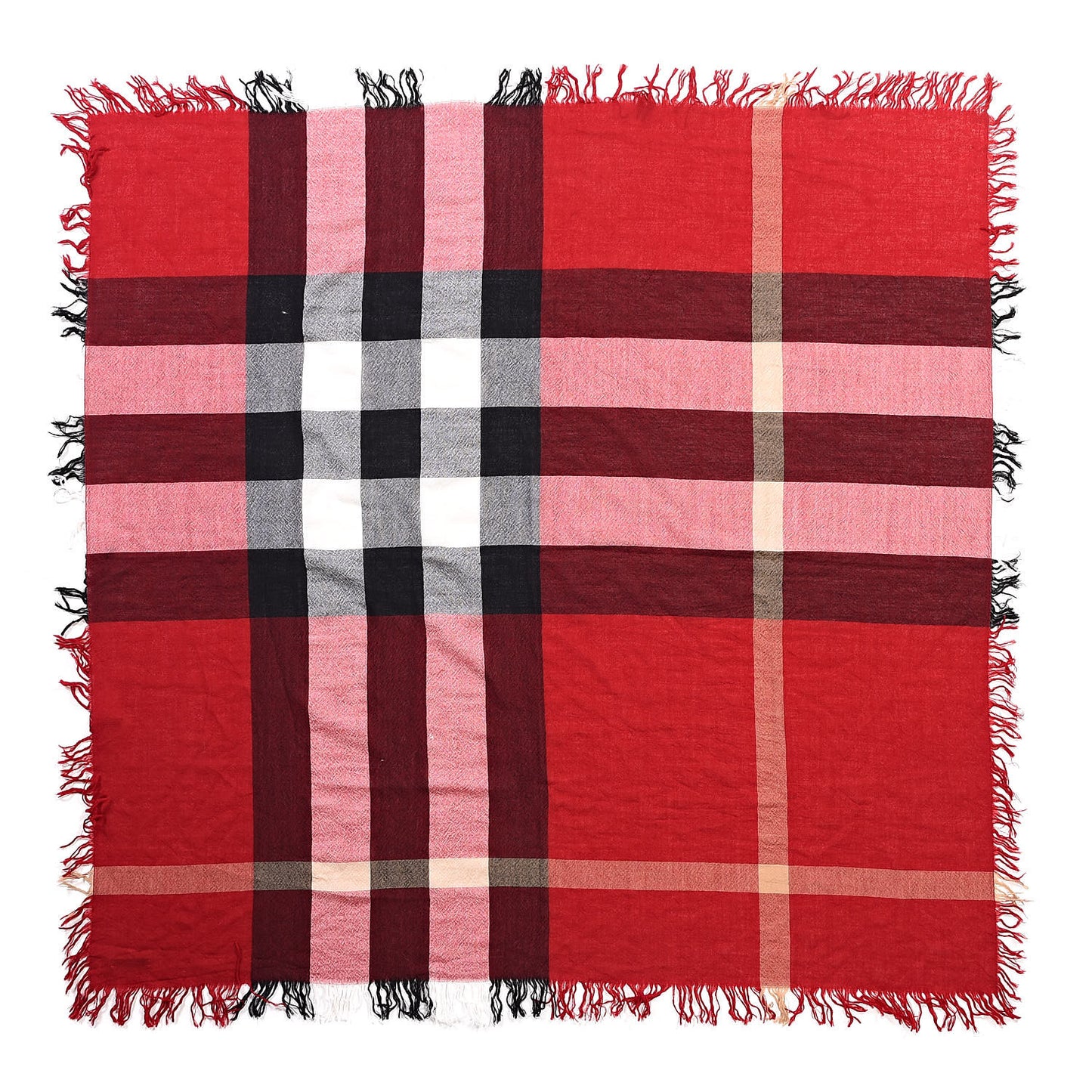 Merino Wool Check Square Scarf Red