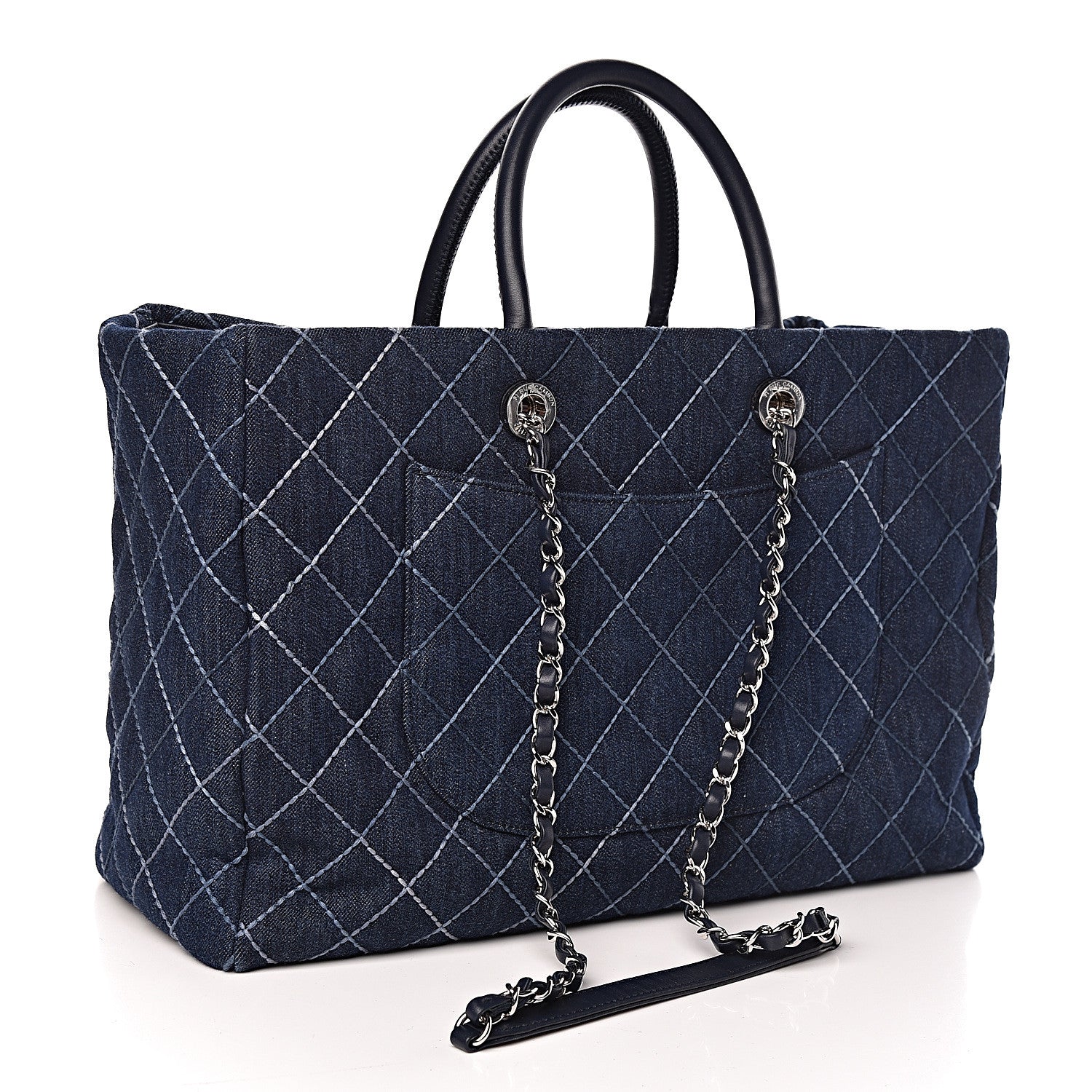 Chanel Denim Quilted Large Coco Handle Shopping Tote Blue 3 of 11