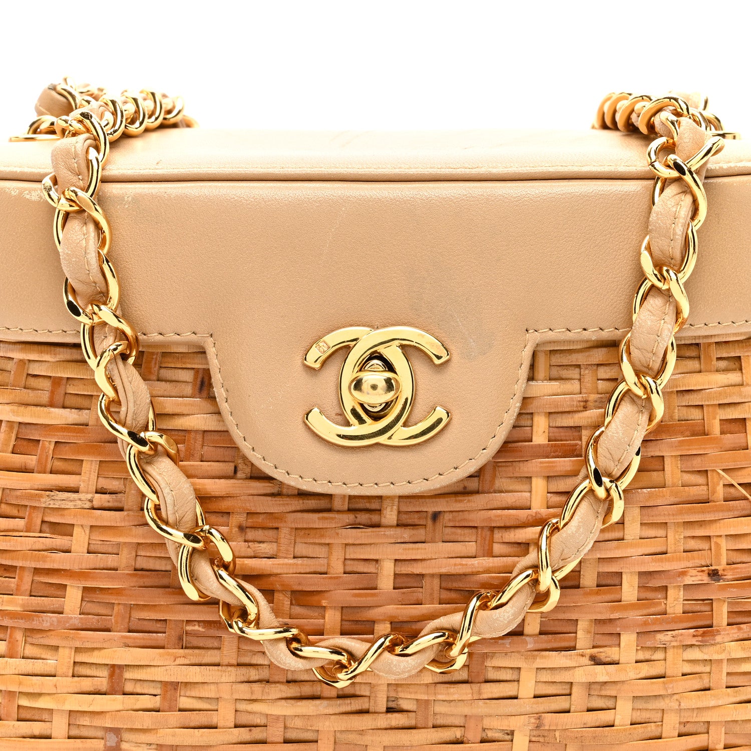 Chanel Lambskin Straw Basket Shoulder Bag Beige 8 of 11