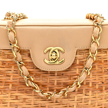Chanel Lambskin Straw Basket Shoulder Bag Beige 8 of 11