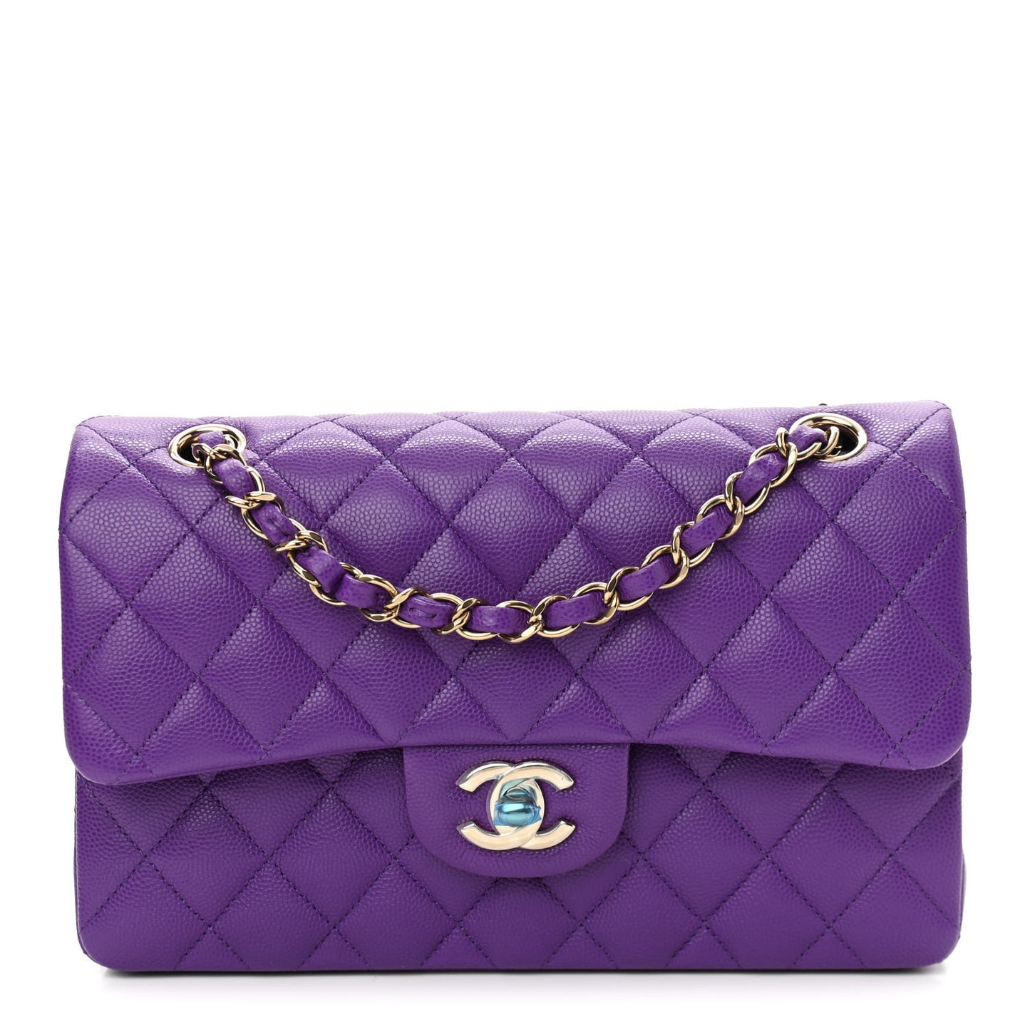 Caviar Quilted Small Double Flap Dark Purple