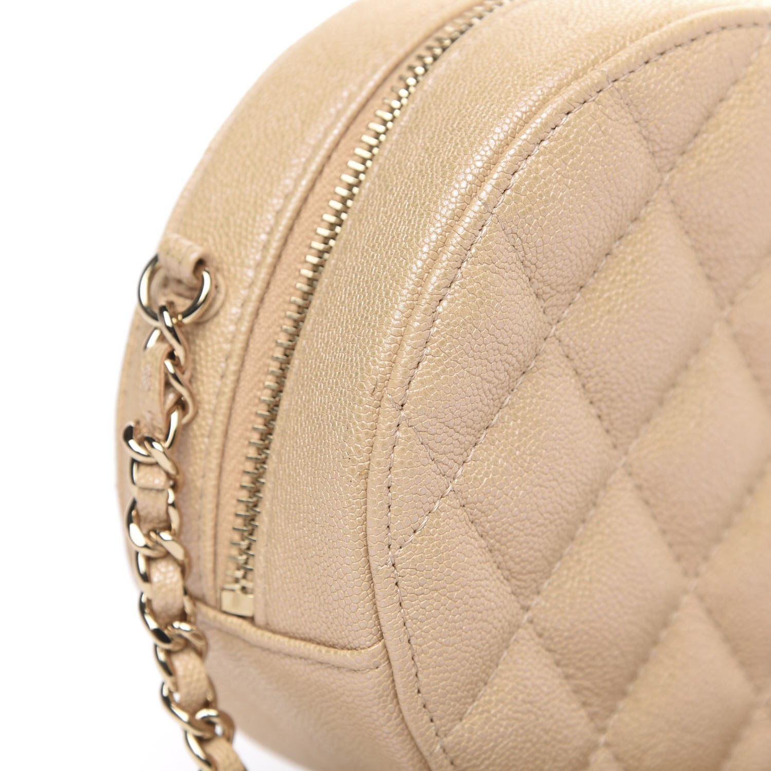 Chanel Iridescent Caviar Quilted Round Clutch With Chain Beige 10 of 10