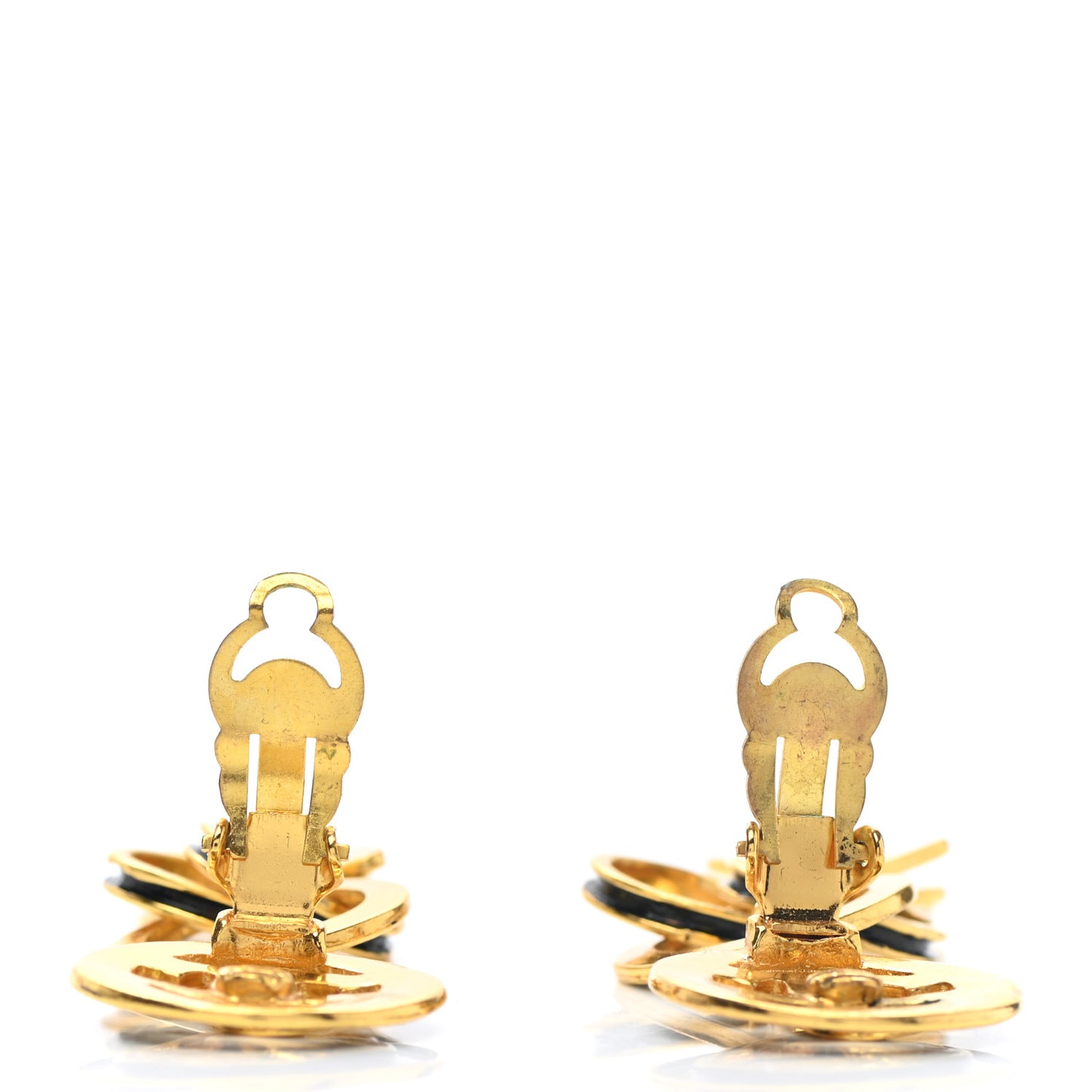 Enamel CC Drop Clip On Earrings Black Gold